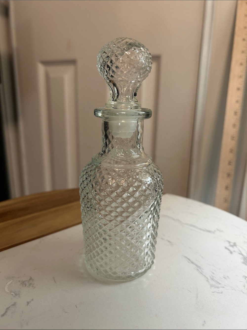 Vintage Clear Pressed Glass Diamond-Pattern Decanter with Stopper